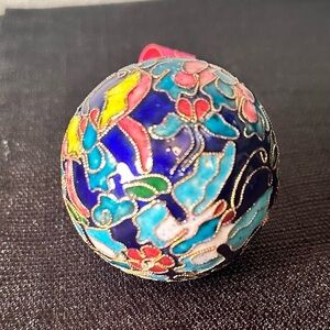 Vintage Cloisonné Butterfly Ball Christmas Ornament Cobalt Blue Enamel All Over